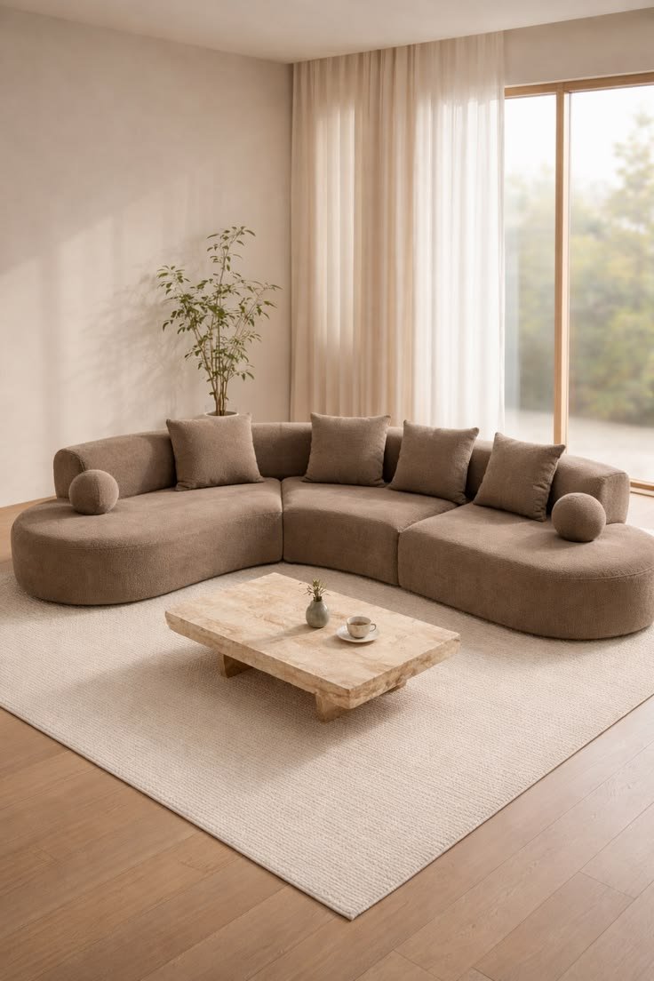 Curved boucle modular sectional sofa