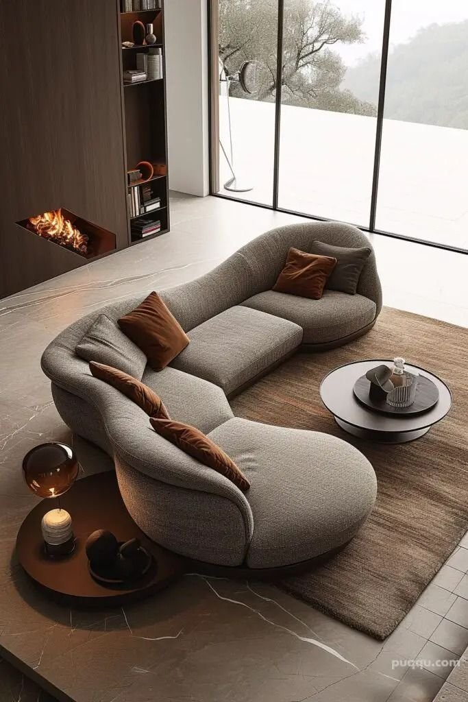 Serpentine curved grey sectional sofa